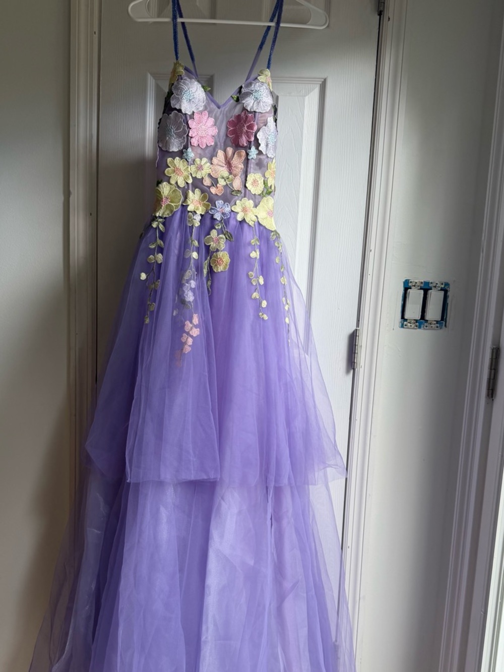 Lilac Floral Tulle Girls' Dress with Multicolor Appliqué - Brand